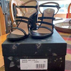 Inez Black Lizard Sandals - Size 7